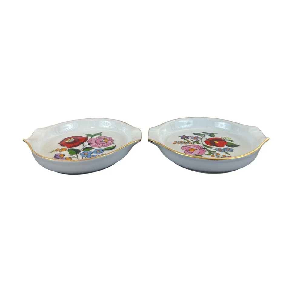 VTG PAIR (2) Kalocsa Hungary Flower Power Folk Art 3.5